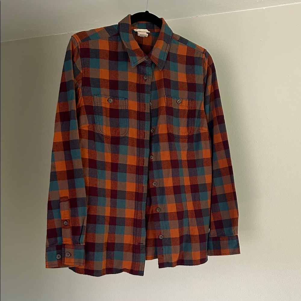 Duluth Trading Co Women's Checkered Shirt - Orange and Blue